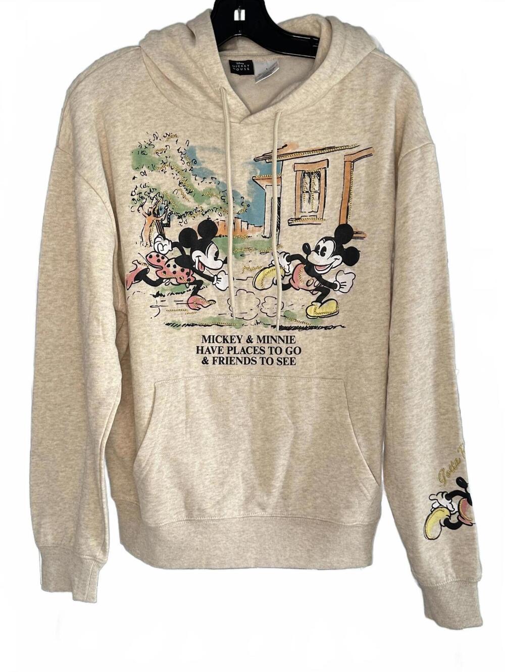 EUC Disney Classic Mickey & Minnie Mouse Oatmeal Heather Hoodie - Size L